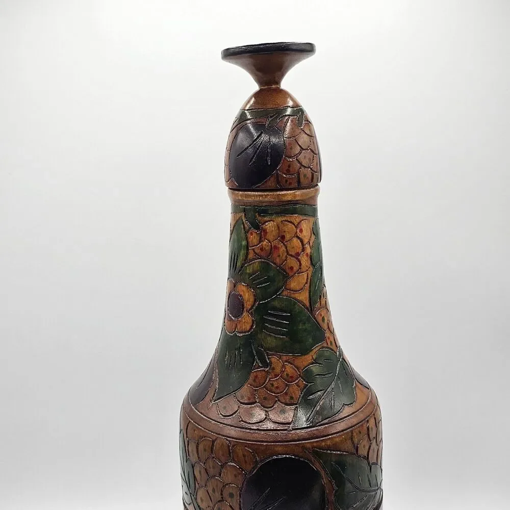 Vintage Hand Carved & Painted Wooden Bottle Holder From St Maarten